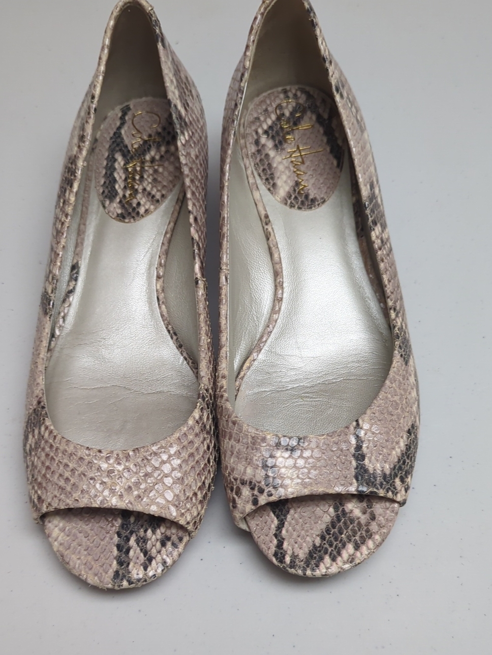 Snake-Print Peep Toe Flats - Beige/Brown Cole Haan
